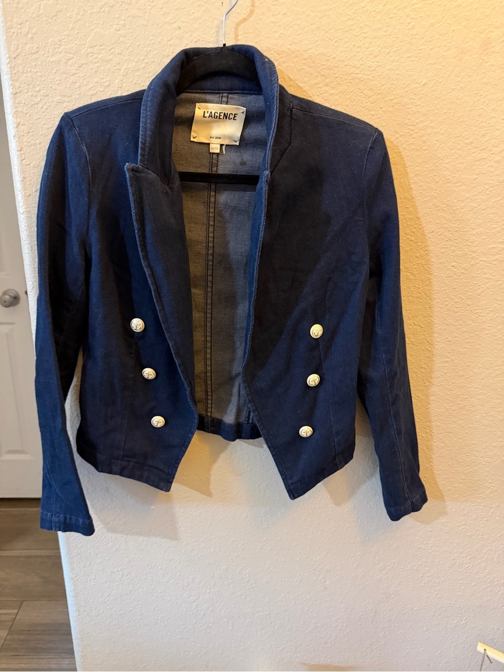 L'AGENCE Women's Navy Military-Style Button Jacket